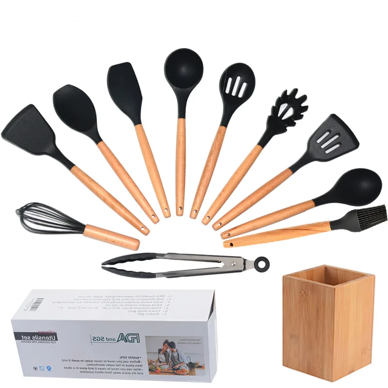 Силиконовая деревянная ручка кухонный набор из 11 антипригарных лопаток