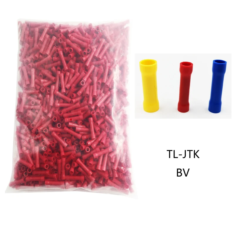 

1000Pcs tube fully insulated intermediate connector terminal electrical connectors for cable, cold crimp terminals BV1.25/2/5.5