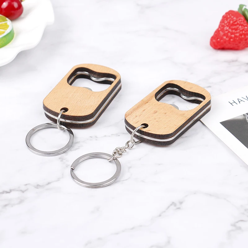 1/2PCS Portable Wooden Super Hero Bottle Opener Key Chain Mo