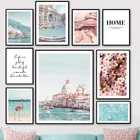 Итальянская Венеция канал вишня Фламинго настенная живопись холст скандинавские постеры и принты Декор картинки для гостиной