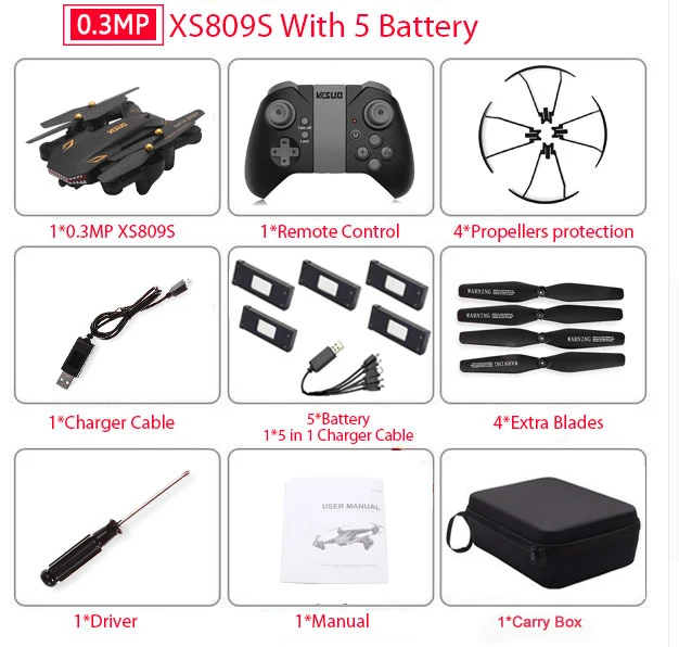 0.3MP 5B Carry Bag VISUO XS809S XS809HW складной селфи Дрон с широкоугольным 0.3MP/2MP HD камерой Квадрокоптер WiFi FPV RC вертолет мини Дрон xs809 - Цвет: 0.3MP 5B Carry Bag