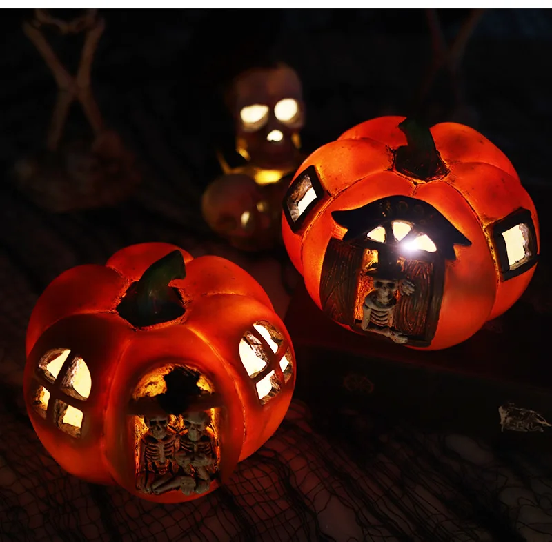 

2pcs Halloween Pumpkin Lamp Creative Resin Led Skull Night Light For Home Garden Courtyard Decoration