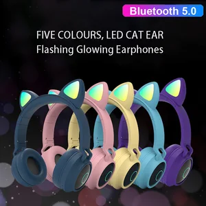 led cat ear noise cancelling headphones bluetooth 5 0 young people kids headset support tf card 3 5mm plug with mic new arrival free global shipping