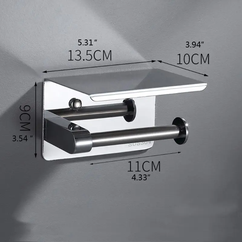 

304 Stainless Steel Toilet Paper Holder Bathroom Towel Rack Tissue Phone Shelf