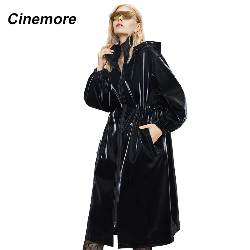 

Cinemore 2020 New Trench Coat Casual Shiny Reflective Special Fabric Loose Women's Coats Waist Slimming Fashion Outerwear 82004