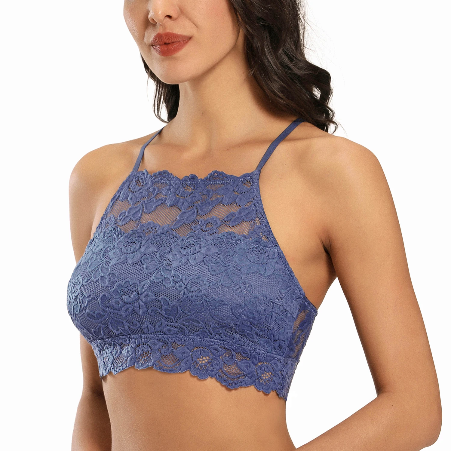 Кружевной бюстгальтер укороченный женский без косточек бесшовный с бретелькой