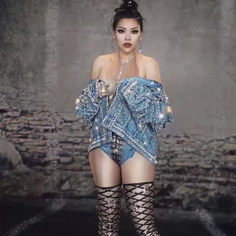 Повседневная синяя джинсовая куртка для девочек Длинный костюм с украшением в