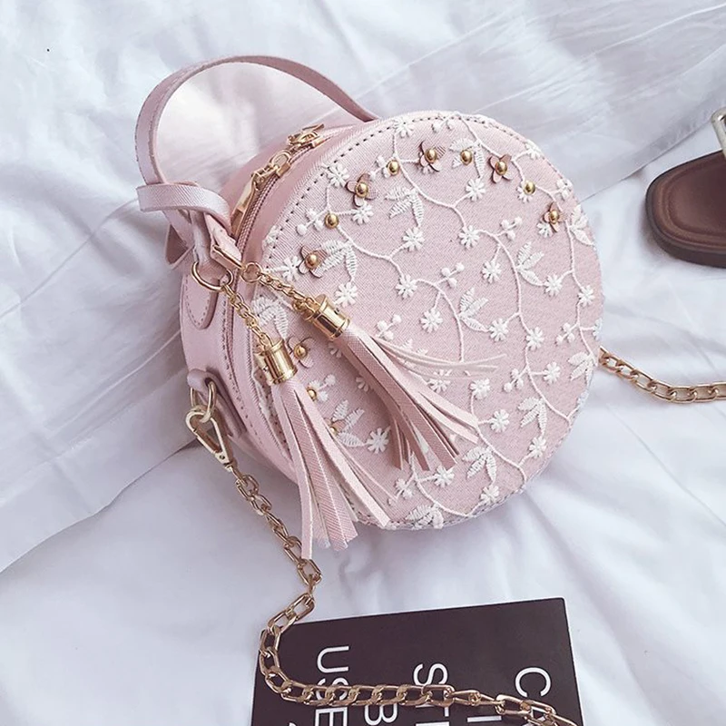 Милые кружевные круглые сумки высокое качество искусственная кожа женские через