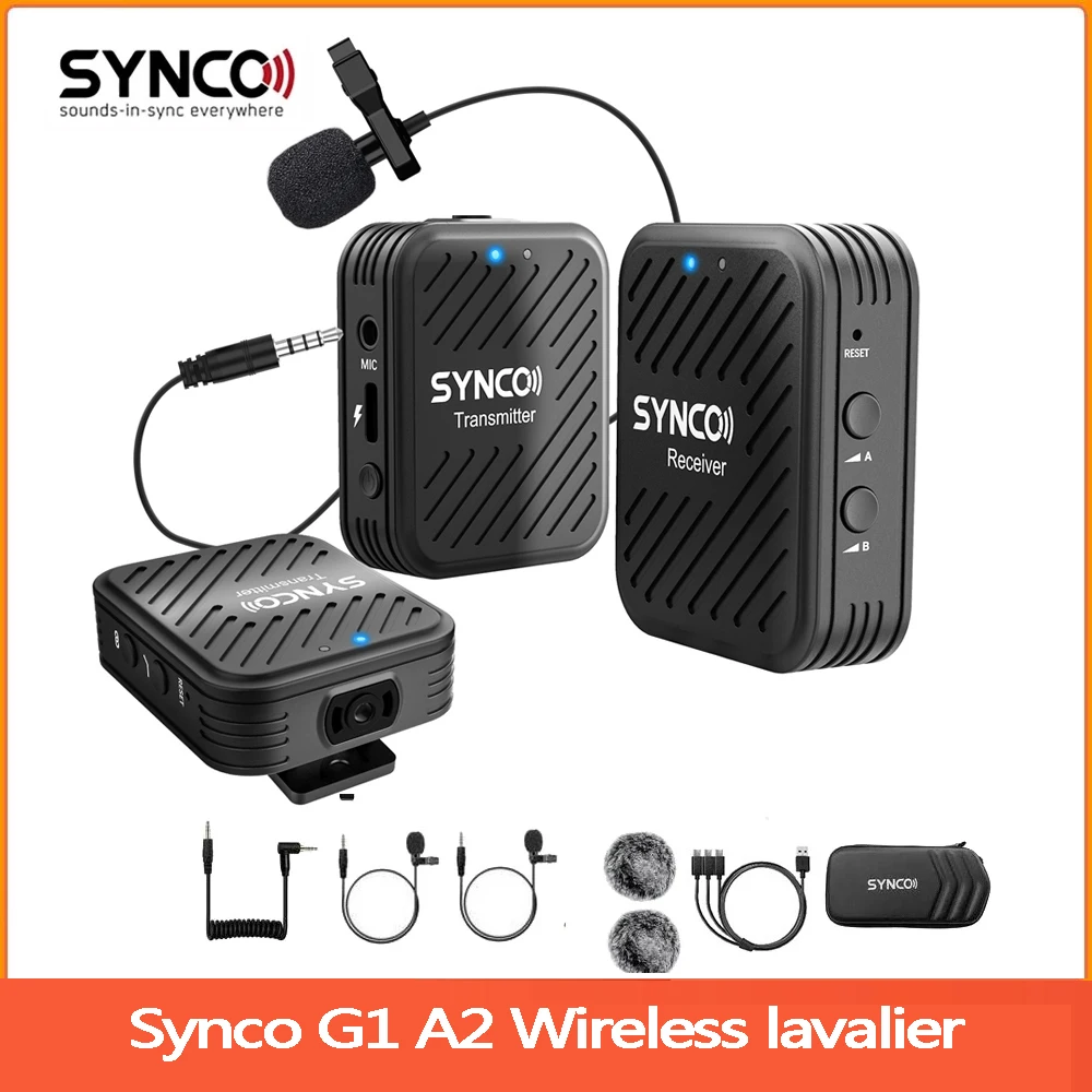 

SYNCO G1 A2 Microphone Wireless Lavalier Microfone Mic System for Smartphone Table DSLR Camera Realtime Monitoring