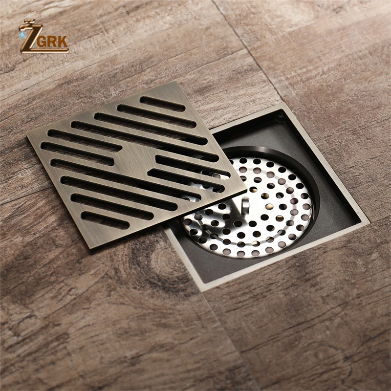 zgrk bathroom floor drain square 10cm antique bronze shower drain brushed gravity flushing balcony bathroom anti odor drains free global shipping