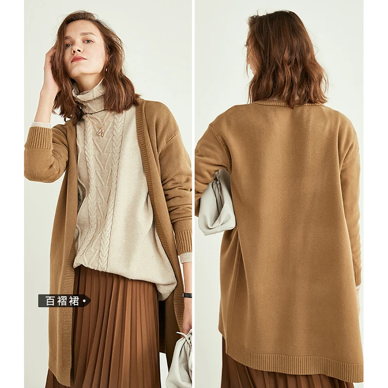 Зимний женский кашемировый длинный кардиган свитер Осеннее Модное теплое пальто