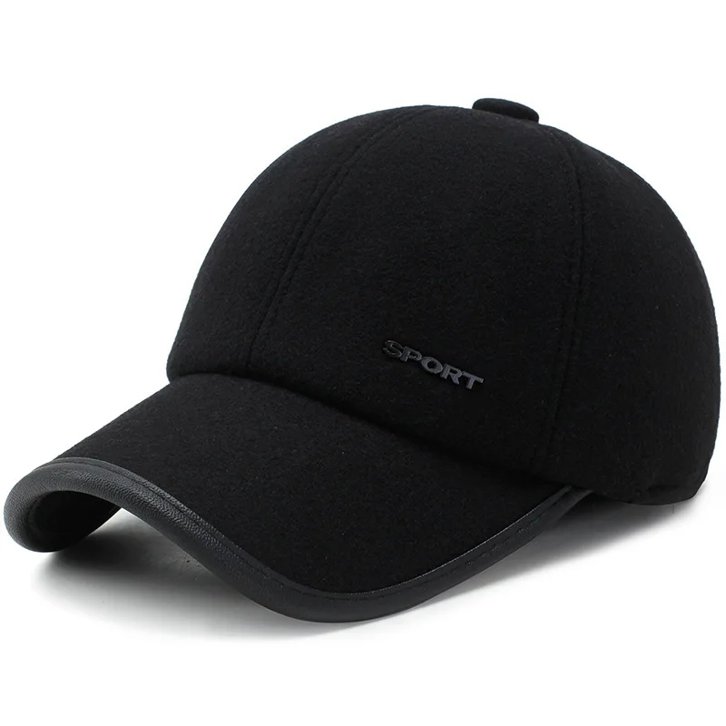 

HOT Winter Baseball Cap For Men With Earflaps Warm Cotton Thicker Snapback Cap Men Father's Hats Ear Protection