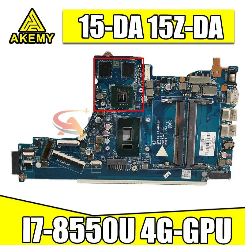 

For HP Pavilion 15-DA 15Z-DA Laptop Motherboard EPK50 LA-G07BP LA-G07CP With i7-8550U CPU 4G-GPU L20364-601 L20368-601 100% Test