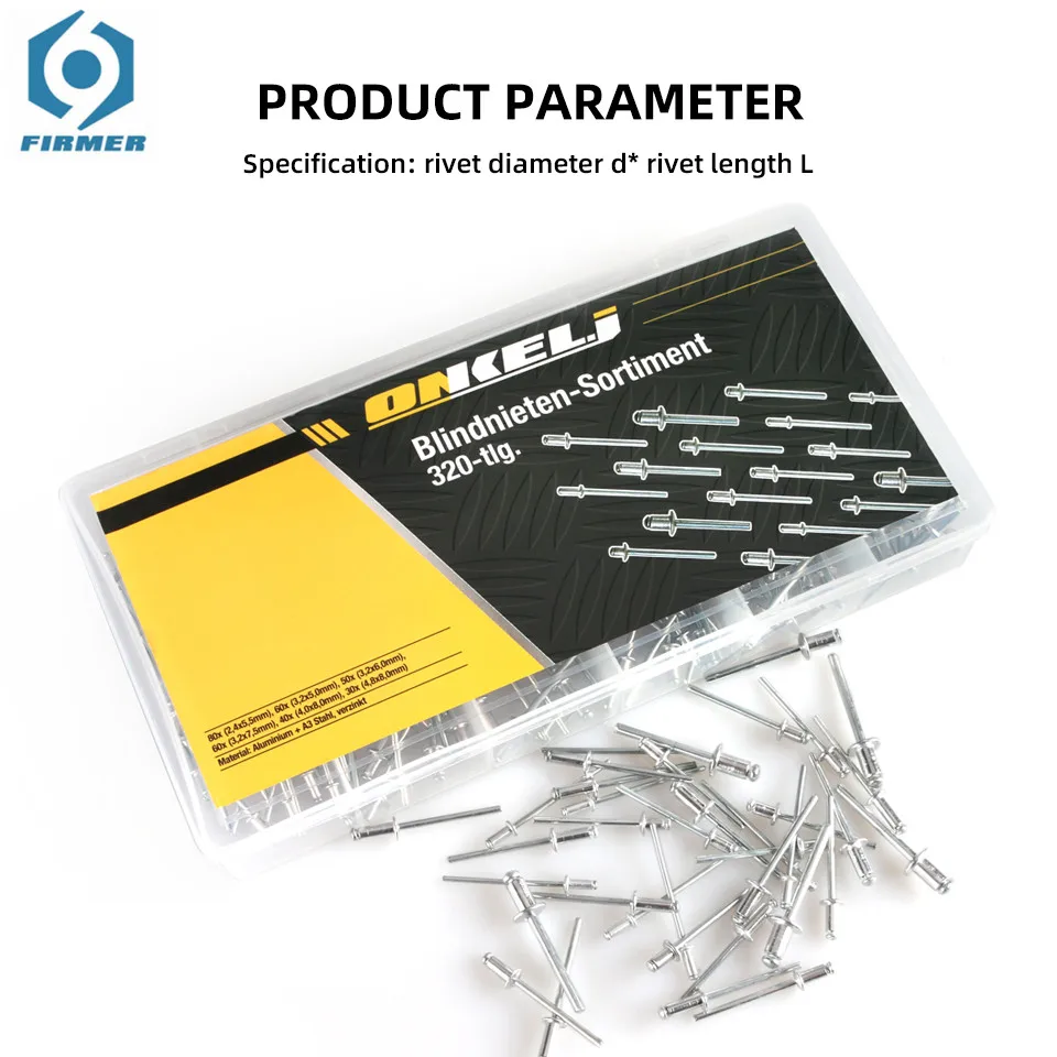 

320pcs M2.4 M3.2 M4 M4.8 Aluminium Mushroon Head Break Mandrel Blind Rivets Nail Pop Rivets For Furniture Car Aircraft