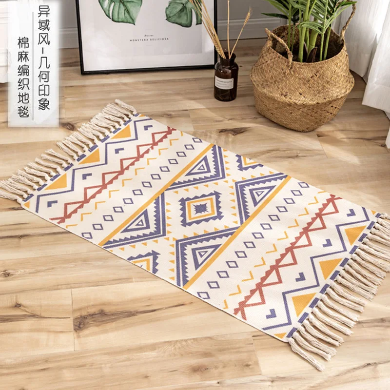 Nordic Cotton And Linen Knit Rug Ethnic Style Carpet Tassel Small Bedroom Kitchen Rugs Mat Boho Washable Home Decoration | Дом и сад