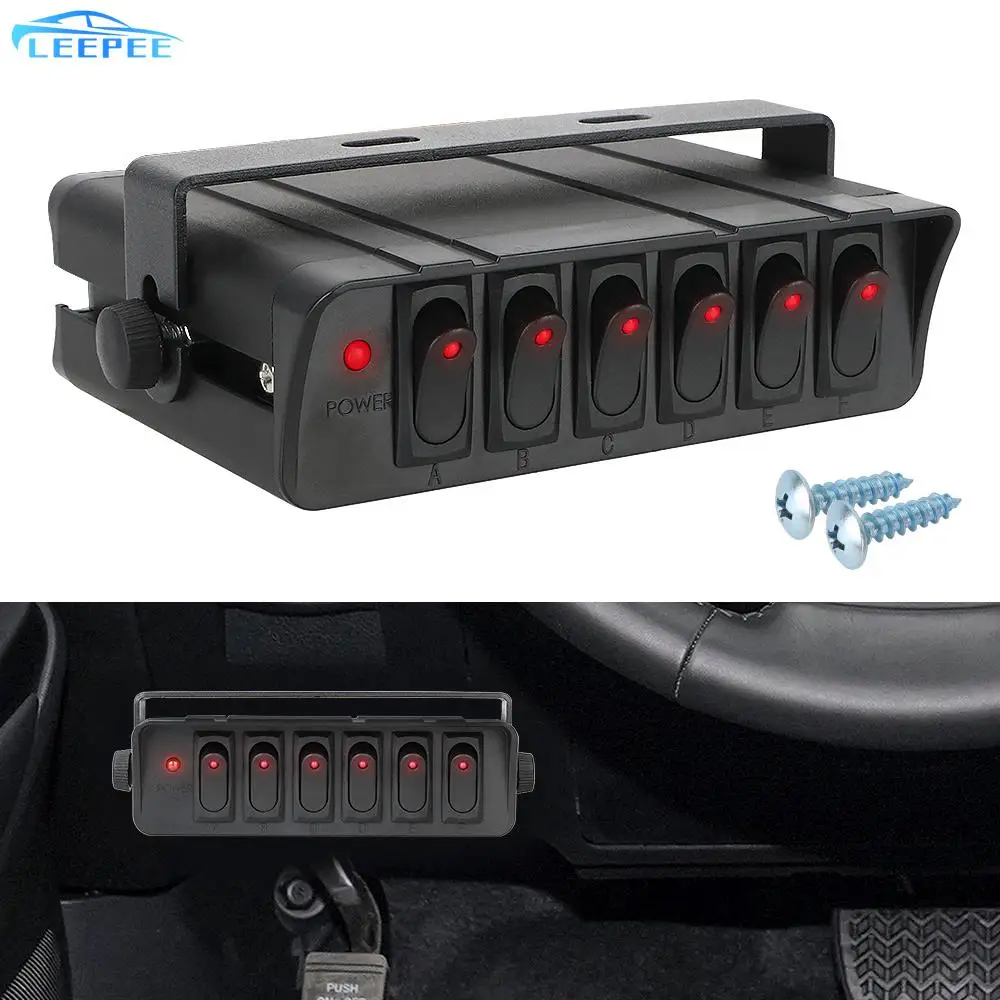 

Universal 6 Gang Rocker Switch Box for Cars Vehicles Caravan 12-24V 20A Waterproof with LED Light Indicator Switch Panel