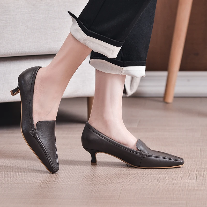 MoonMeek 2020 New Brand genuine leather women pumps summer ladies shoes stiletto heels square office | Обувь