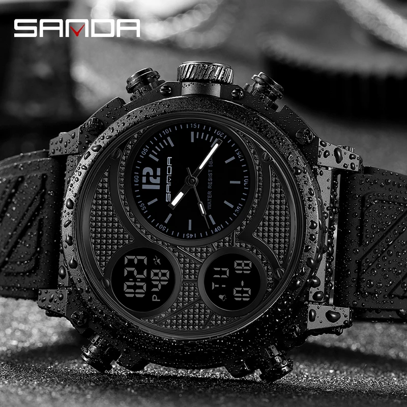 

SANDA 2020 Hot Sell Practical Dual-Display Men Wristwatch Waterproof Multifunction Luminous Digital Watch Relogio Masculino 3002
