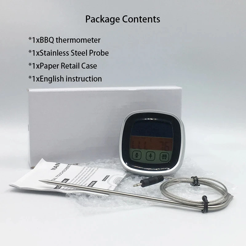 

LED Backlight Digital Display Kitchen Thermometer Stainless Steel Temperature Probe BBQ Cooking Meat Thermometer With Timer