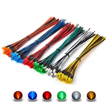 120pcs 5mm Prewired LED Diode Kit Light Emitting Diffused 12V White Red Green Blue Yellow Orange Wired Lamp Bulb Assortment Set