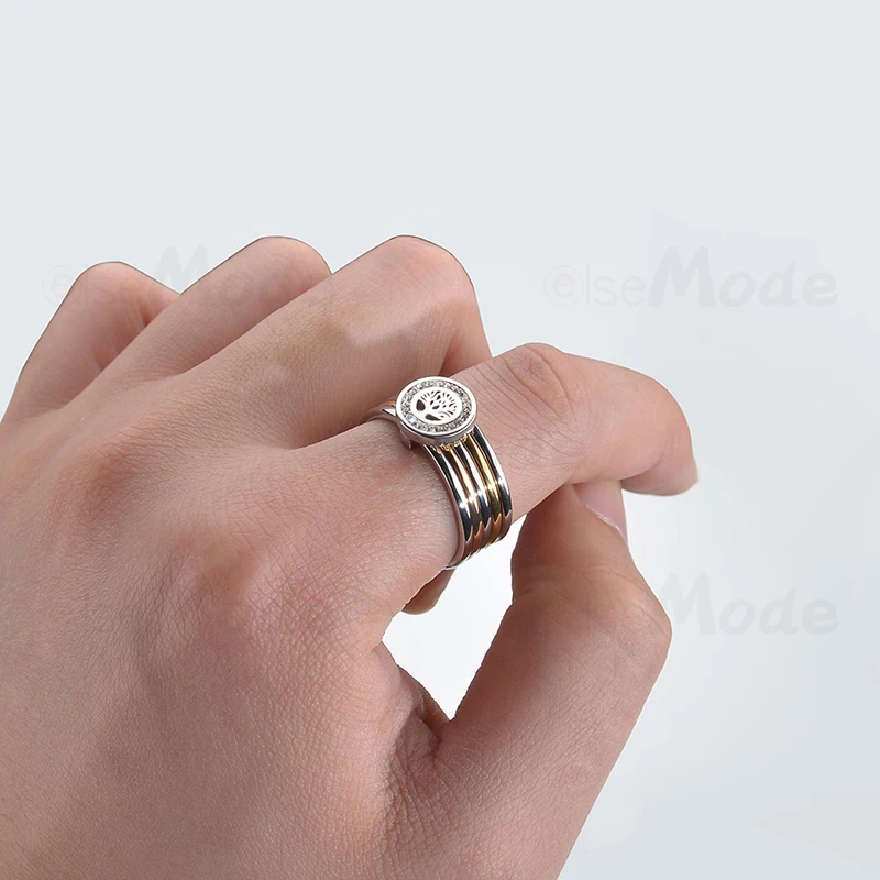 ELSEMODE 8 мм кубический цирконий Древо жизни шармы кольца из нержавеющей стали