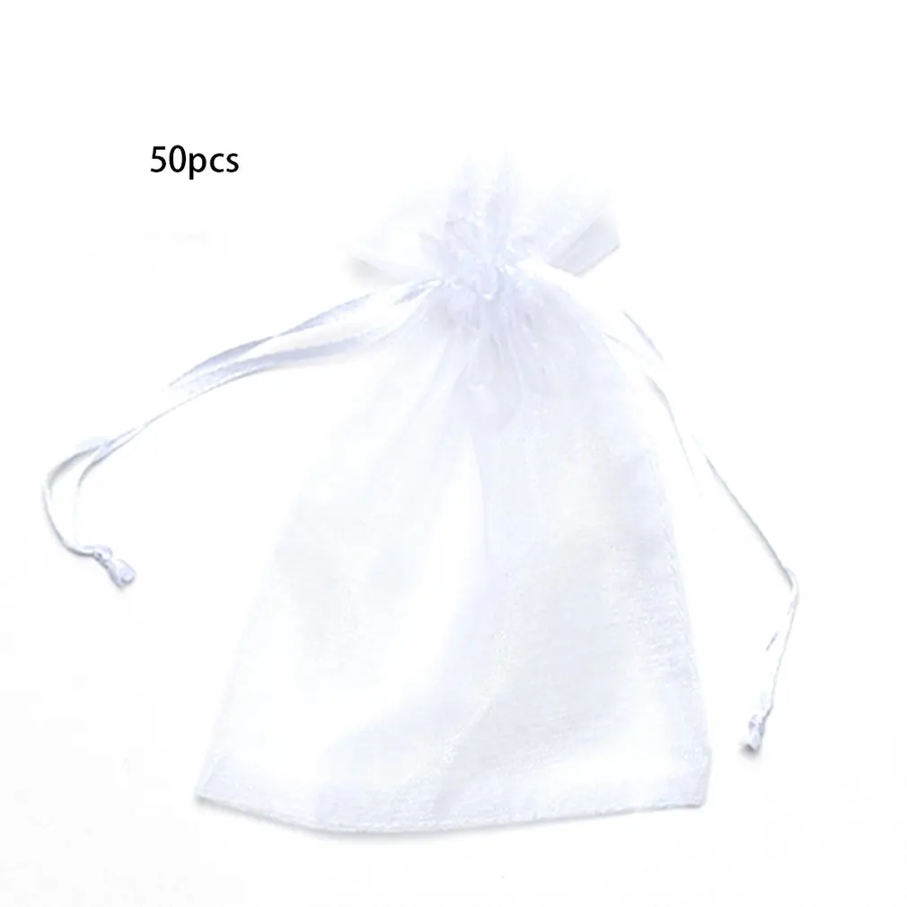 

50 шт в наборе, мешочек для ювелирных украшений подарок холст Box подарок на свадьбу, мешочек для конфет Простой органзы Жемчуг сумка прочная с...