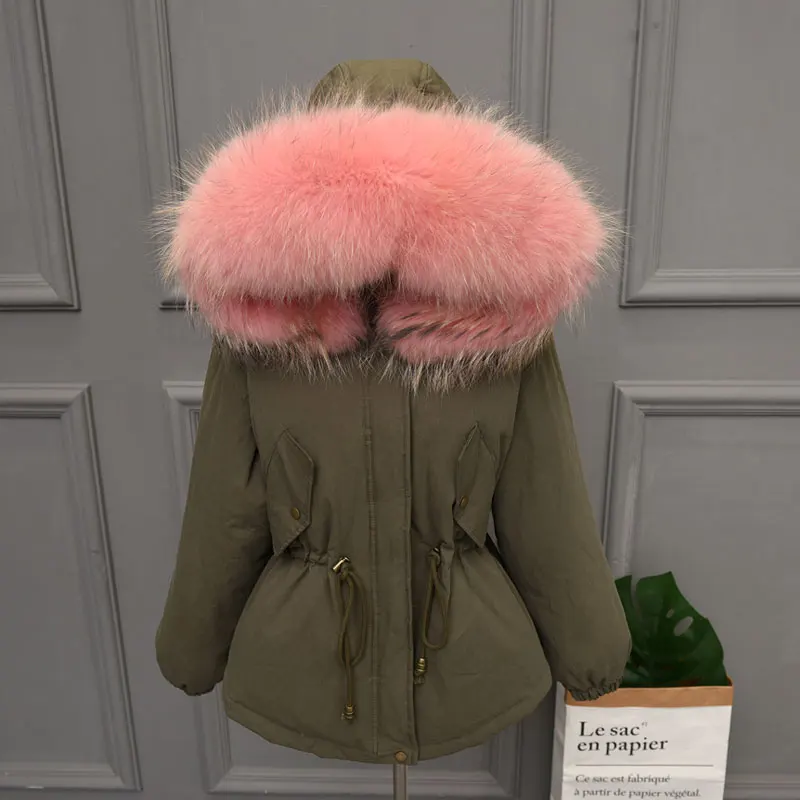 army green pink Luzuzi натуральный мех воротник зимняя куртка для женщин белый утиный пух пальто теплые толстые парки для женщин s Зимняя Куртка s пальто - Цвет: army green pink