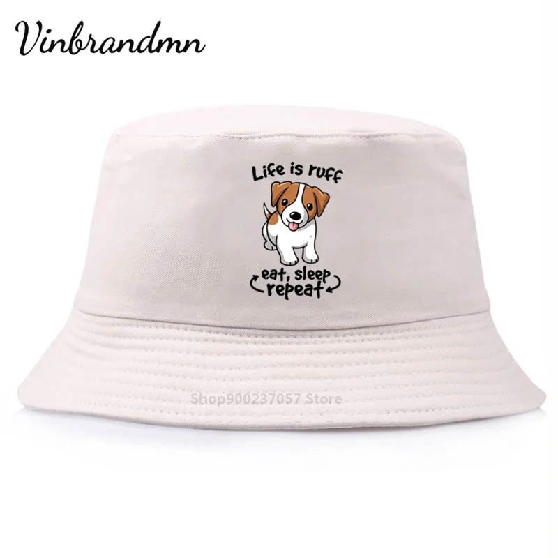 Панама Life is ruff dog kawaii Джек Рассел терьер съедать и спать мужская женская шляпа