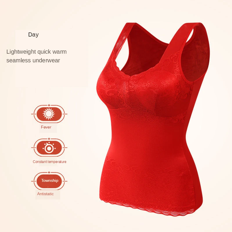 

Women's Cotton Bra Free Warm Vest Sexy Underwear Women With Plush Thickened Slim Fit Lingerie Femme Lace Camisole Tank Sleep Top