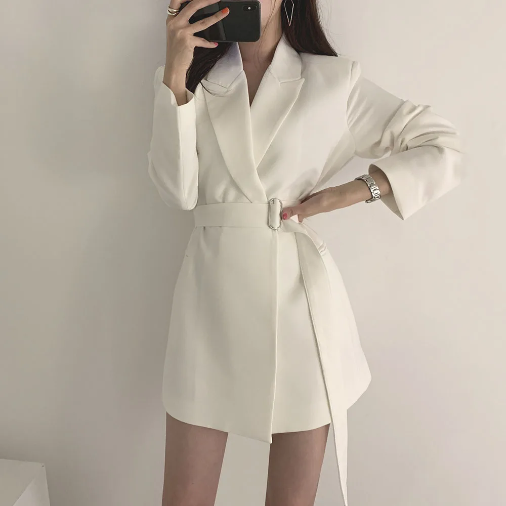 Корейский модный Повседневный Женский блейзер 2020 однотонный Длинный с высокой