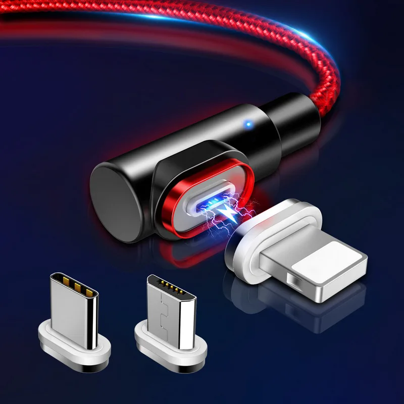 

OneVan Magnetic USB Charging Cable Elbow 3.0A Fast Charge Cable For IPhone X XR Micro USB Type C Huawei Xiaomi Samsung Phone
