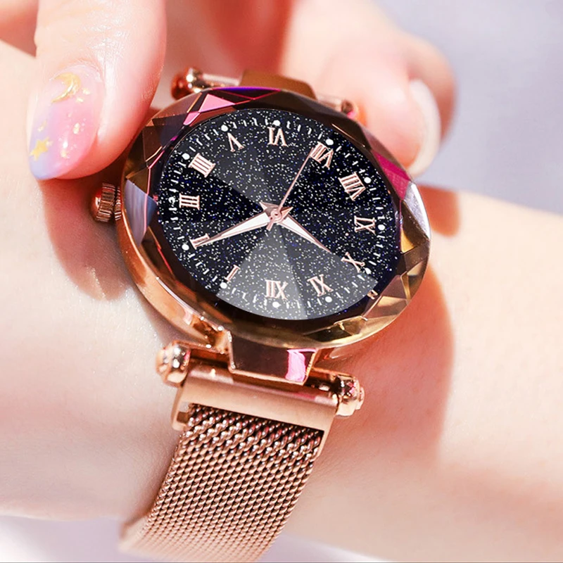 Женские часы 2019 Новое поступление звездное небо роскошные с магнитной сеткой