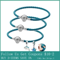 2020 new summer 925 sterling silver seashell clasp turquoise braided leather bracelet for women birthday fashion jewelry gift