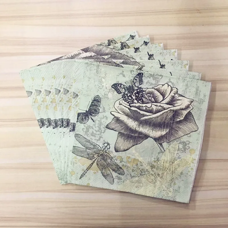 20 шт. винтажные салфетки бумажные с принтом белые черные цветочные розовые