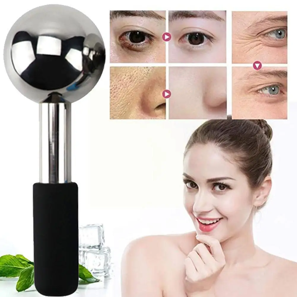 

1 Pair New Massage Ice Globes Steel Cooling Ball Care Eye Massager Face M8o7