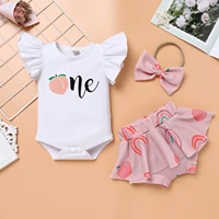 6 18m baby birthday dress flying sleeve letter printing bloomers and headband 3pcs outfit cake smash and photo shoot dress
