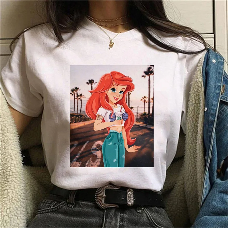 Женская футболка в стиле принцессы с забавным рисунком Летняя винтажном Уличная одежда Харадзюку Футболка