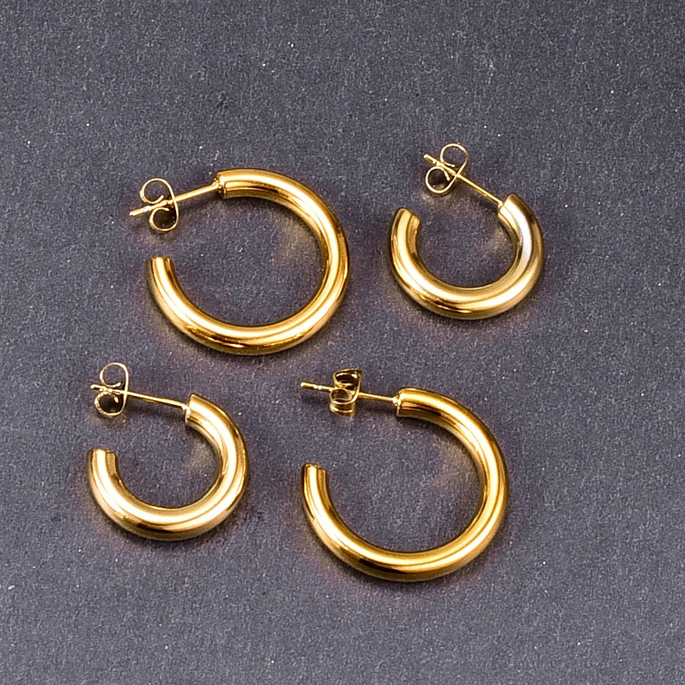

Vintage Classic Circle Hoops Earring Clip Gold Plated Woman Titanium Stainless Steel Jewelry Never Fade Hypoallergenic