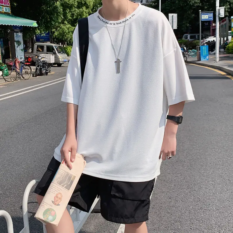 

Men's short-sleeved T-shirts 2021 summer new round neck pullover print loose casual T-shirt large size S-4XL campus youth men