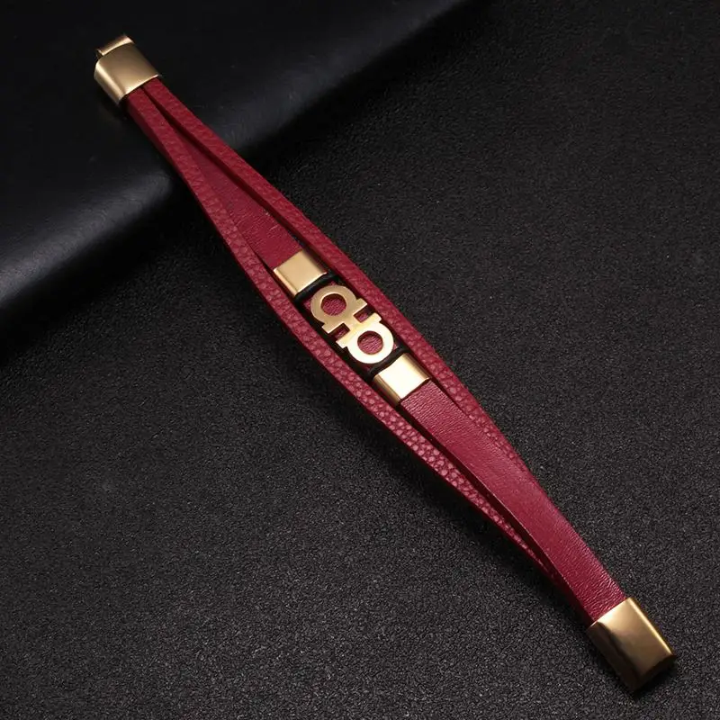 

New Fashion Men Women Sporty Genuine Leather Bracelets Classic Handcuffs Stainless Steel Chain Link Cuff Charm Bracelets