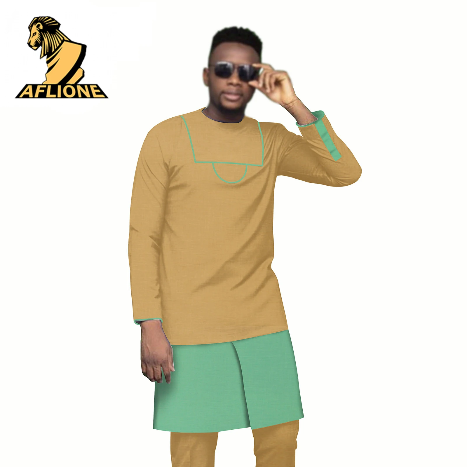 2021 New Spring African Clothes For Men Dashiki Long Sleeve Bicolor Style Crew Neck Colorful Africa Hombre Rich Bazin 2 Piece Se