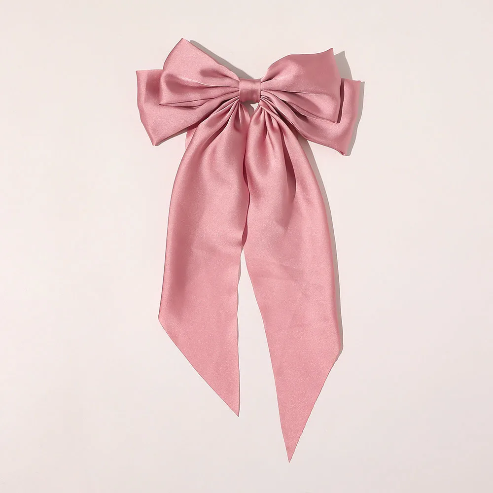 

Two-layers Bows Barrettes Satin Bowknot Long Ribbon Hairpin Oversize Bow Pontail Hair Clip Solid Color Vintage Hair Accessories