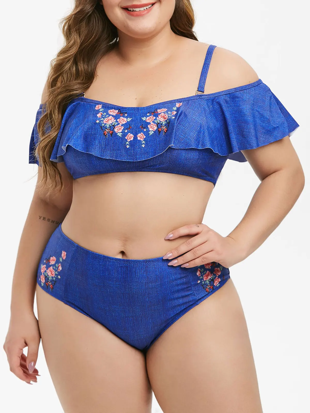 

Floral Overlay Flounces Plus Size Bikini Swimsuit Bathing suits beach fashion 2021 Beachwear