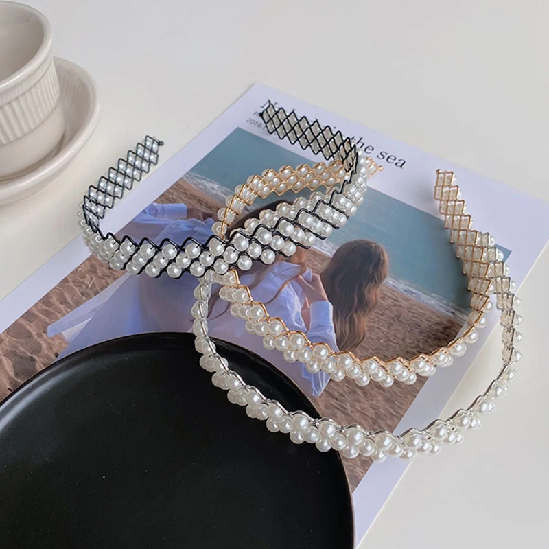 

Elegant Simulation Pearls Hair Hoop Hair Bands for Women Headwear Pearl Beaded Headband Hair Accessories Makeup Wash Face Tool