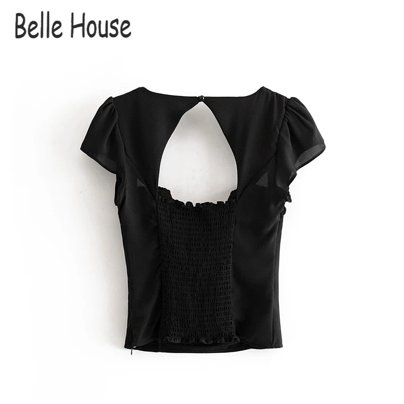 

Fashion Elastic Women Sexy V-Neck Harajuku Bow Summer Vintage Slim Blouse Zipper Chic Ruched Ropa Mujer Short Sleeve NZ0251