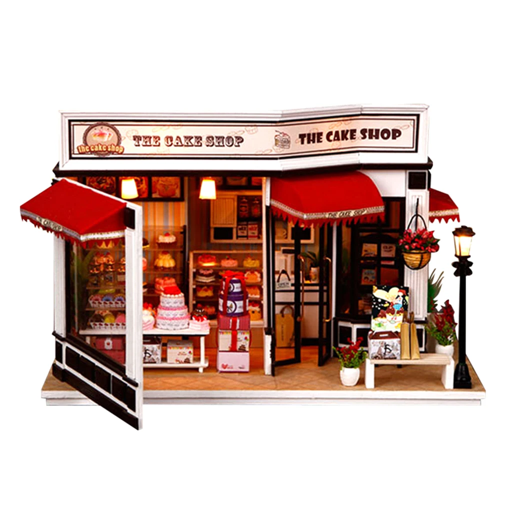 1:20 дерево Романтический кукольный домик DIY современный кондитерский Кофейня