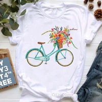 new arrival 2021 tshirt womens clothing bicycle flowers t shirt femme cool white t shirt female harajuku shirt streetwear