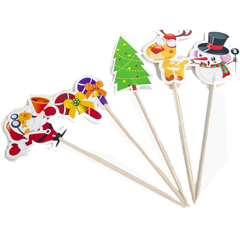 Деревянные зубочистки рождественские палочки для фруктов настольные украшения