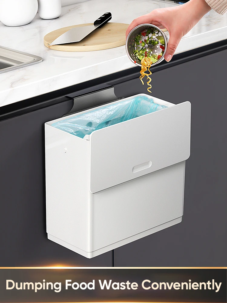 

JOYBOS Garbage Bin Household Kitchen Convenient Wall-Mounted Non-Perforated Clamshell Cabinet Bedroom Kitchen Waste Bin JX26