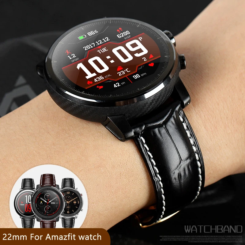 22 мм браслет из натуральной кожи для Amazfit GTR/GTS/Amazfit Stratos сменный ремешок аксессуары